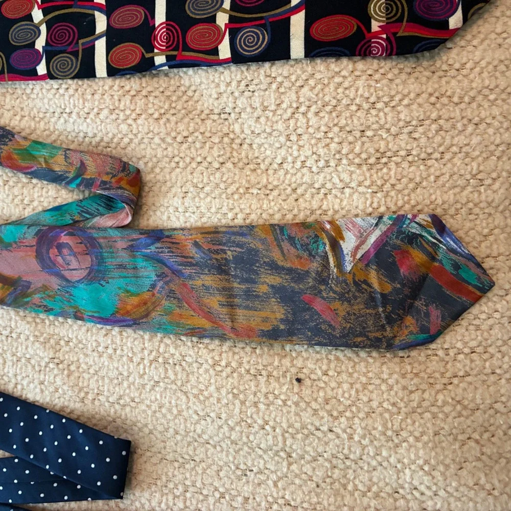 Vintage Abstract Painterly Necktie lot 3 Mens OS Multicolored Art Teacher Office